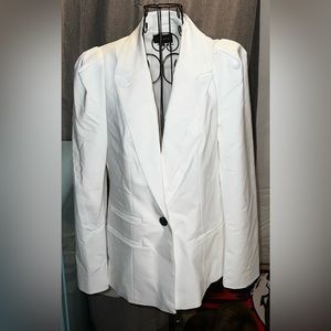 One-Button Stretch Crepe Puff Sleve Blazer